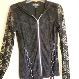 Lace front, solid back zip-up hoodie